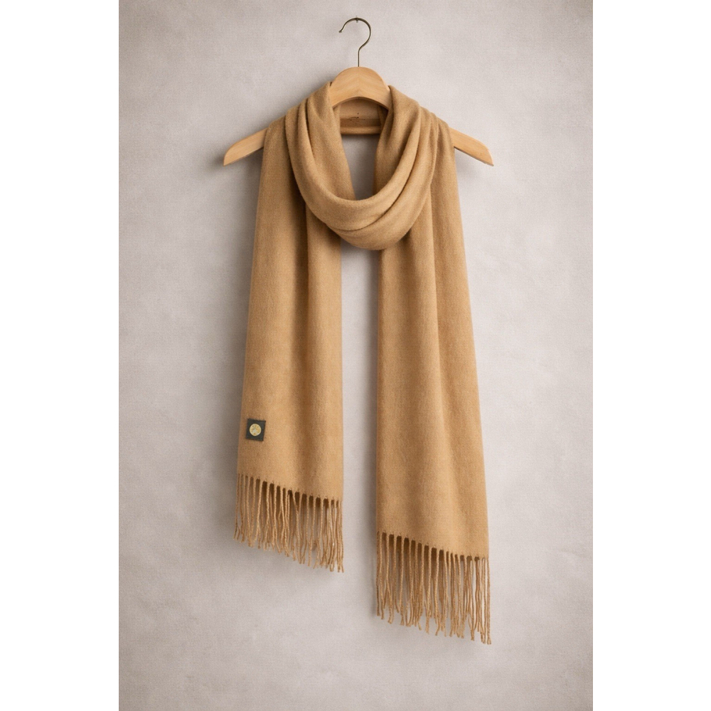 Baby Alpaca Scarf Solid Camel Beige Soft Warm Fringe Peru - Picture 4 of 15